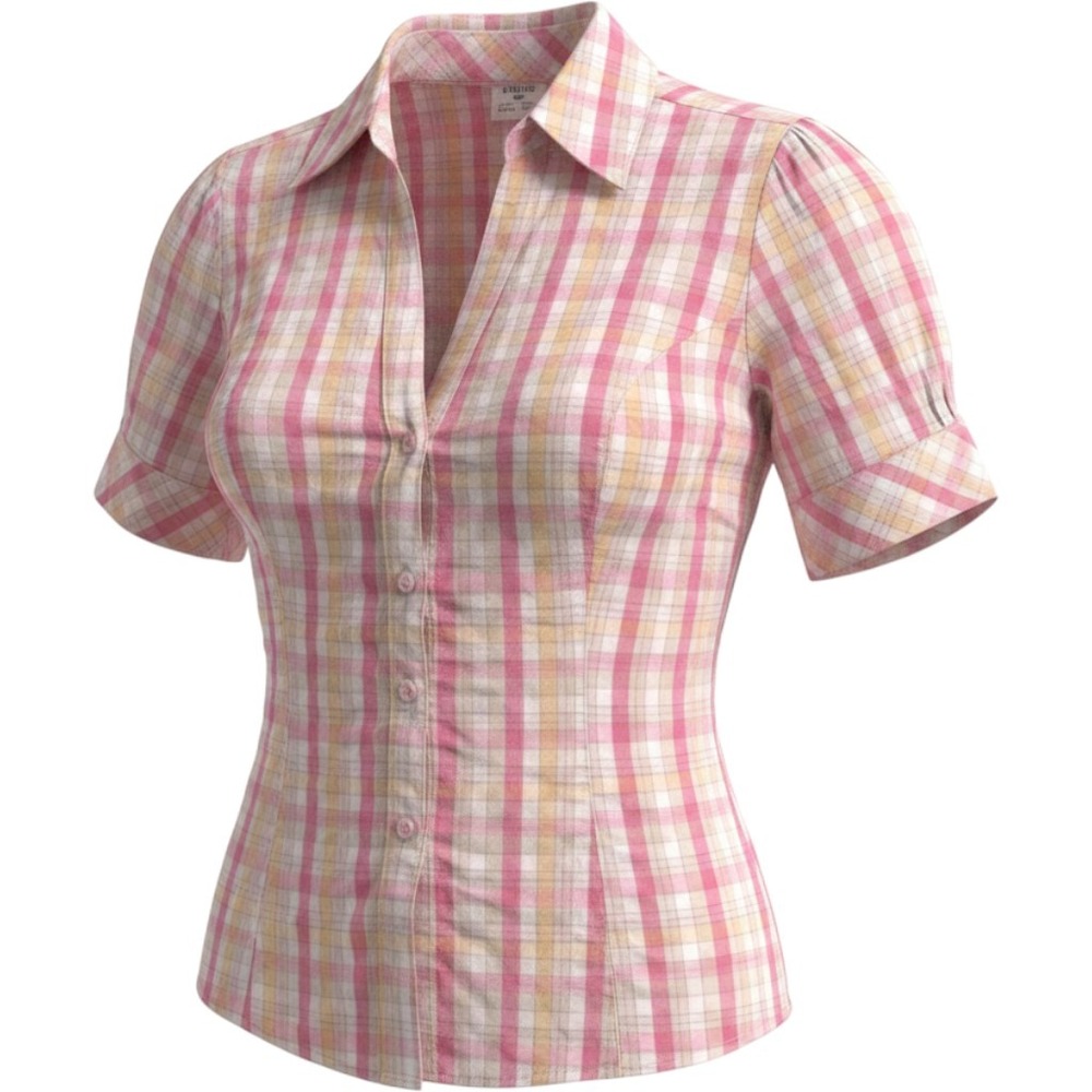 Riders by Lee Easy Care Womens Pink Plaid Short Sleeve Button Shirt Size Medium